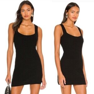 Free‎ People Black Textured Square Neck Mini Dress Womens Size XS Bohemian Boho